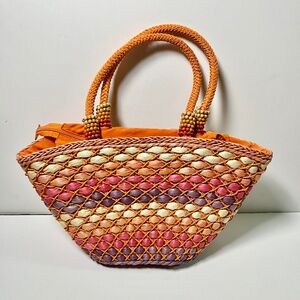 Vintage Tropical Straw Tote Purse Vacation Colorful Medium Shoulder Bag